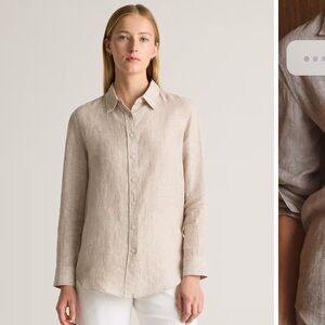 Quince Light Tan Linen Button-Up Shirt size medium